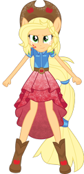 Size: 718x1470 | Tagged: safe, artist:php178, derpibooru exclusive, part of a set, applejack, equestria girls, g4, .svg available, alternative cutie mark placement, applejack's hat, belt, boots, clothes, cowboy boots, cowboy hat, cutie mark on clothes, facial cutie mark, glowing, hat, inkscape, looking at you, ponied up, shirt, shoes, simple background, skirt, solo, stetson, super ponied up, svg, transparent background, vector