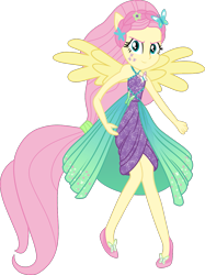 Size: 1076x1439 | Tagged: safe, artist:php178, derpibooru exclusive, part of a set, fluttershy, human, equestria girls, g4, .svg available, alternative cutie mark placement, bare shoulders, clothes, dress, facial cutie mark, female, flower, inkscape, looking at you, ponied up, pony ears, shoes, simple background, sleeveless, smiling, smiling at you, smirk, solo, spread wings, super ponied up, svg, transparent background, vector, wings