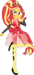 Size: 666x1442 | Tagged: safe, artist:php178, derpibooru exclusive, part of a set, sunset shimmer, equestria girls, g4, .svg available, alternative cutie mark placement, clothes, facial cutie mark, fingerless gloves, gloves, inkscape, leggings, ponied up, simple background, skirt, sleeveless, solo, sparkles, spiked headband, super ponied up, svg, transparent background, vector