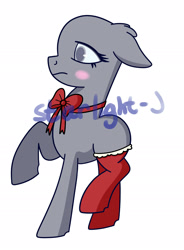 Size: 1800x2442 | Tagged: safe, artist:starlight-j, pony, advertisement, auction, blushing, christmas, commission, holiday, ribbon, solo, your character here