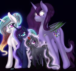 Size: 2118x1999 | Tagged: safe, artist:denali, princess celestia, princess luna, oc, oc:altalune, oc:diamond dream hawthorn, alicorn, hybrid, pony, g4, alternate universe, dragon pony oc