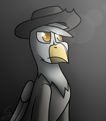 Size: 1750x2000 | Tagged: safe, artist:somber, oc, oc only, oc:gunny, griffon, bust, hat, male, portrait, solo