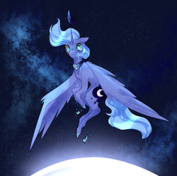 Size: 1033x1025 | Tagged: safe, artist:iouise, princess luna, alicorn, pony, g4, female, floating, mare, moon, s1 luna, solo, space, spread wings, stars, wings