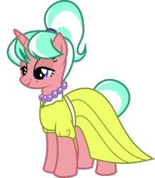 Size: 1329x1523 | Tagged: safe, anonymous artist, derpibooru exclusive, stepford ponies, pony, unicorn, g4, .svg available, bedroom eyes, clothes, dress, eyelashes, female, jewelry, makeup, mare, necklace, pearl necklace, simple background, smiling, solo, svg, transparent background, vector