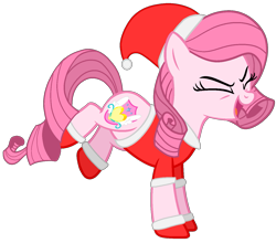 Size: 1443x1271 | Tagged: safe, artist:muhammad yunus, oc, oc:annisa trihapsari, earth pony, pony, g4, alternate universe, christmas, clothes, costume, cute, eyes closed, female, hat, holiday, mare, ocbetes, open mouth, santa costume, santa hat, simple background, solo, transparent background