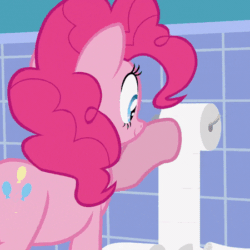 Size: 450x450 | Tagged: safe, artist:forgalorga, edit, pinkie pie, earth pony, pony, your little cat 4, g4, animated, behaving like a cat, extreme speed animation, female, gif, ponk, pure unfiltered evil, smiling, solo, toilet paper, vibrating, vibrating like a broken washing machine