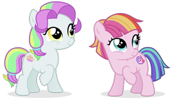 Size: 5540x3240 | Tagged: safe, artist:cirillaq, coconut cream, toola roola, earth pony, pony, fame and misfortune, g4, absurd resolution, coconut cute, cute, duo, female, filly, raised hoof, roolabetes, simple background, transparent background, vector