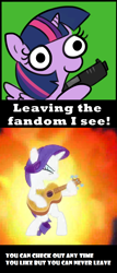 Size: 716x1676 | Tagged: safe, artist:tjpones edits, edit, edited screencap, screencap, rarity, twilight sparkle, alicorn, pony, sparkles! the wonder horse!, g4, honest apple, female, green background, guitar, guitarity, gun, handgun, hoof hold, hotel california, leaving the fandom, mare, musical instrument, pistol, simple background, smiling, solo, song reference, spread wings, text, the eagles, the ride never ends, twilight sparkle (alicorn), weapon, wings