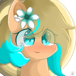 Size: 1200x1200 | Tagged: safe, artist:grithcourage, oc, oc:grith courage, earth pony, pony, anime style, blushing, cute, evolution, flower, icon, looking at each other, short hair