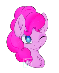 Size: 2835x3496 | Tagged: safe, pinkie pie, earth pony, pony, g4, ;3, bust, chest fluff, heart eyes, high res, one eye closed, portrait, solo, wingding eyes, wink