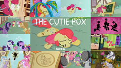 Size: 1990x1119 | Tagged: safe, edit, edited screencap, editor:quoterific, screencap, apple bloom, applejack, cotton cloudy, daisy, dinky hooves, flower wishes, lance (g4), lily, lily valley, piña colada, rarity, roseluck, ruby pinch, scootaloo, spike, sweetie belle, twilight sparkle, zecora, dragon, earth pony, pegasus, pony, unicorn, zebra, g4, the cutie pox, bipedal, cutie mark crusaders, cutie pox, female, fencing, filly, heart eyes, rarity mane, unicorn twilight, wingding eyes