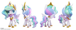 Size: 1600x626 | Tagged: safe, artist:andrew hickinbottom, artist:andyh_3d, part of a set, princess celestia, pony, g4.5, my little pony: pony life, official, 3d, 3ds max, multiple angles, simple background, white background, wrong eye color