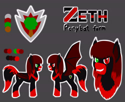 Size: 6000x4900 | Tagged: safe, artist:zethbsoul, oc, oc:zeth b. soul, bat pony, pony, black and red, gray background, simple background