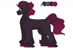 Size: 1280x854 | Tagged: safe, artist:itstechtock, oc, oc only, pony, unicorn, curved horn, horn, offspring, parent:king sombra, parent:tempest shadow, parents:sombrest, simple background, solo, unshorn fetlocks, white background