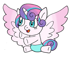 Size: 695x562 | Tagged: safe, artist:cmara, princess flurry heart, alicorn, pony, g4, baby, baby pony, cute, diaper, female, filly, flurrybetes, open mouth, raised hoof, simple background, sitting, solo, white background