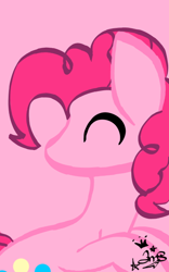 Size: 400x640 | Tagged: safe, artist:amgiwolf, pinkie pie, earth pony, pony, g4, bust, eyes closed, female, looking back, mare, no mouth, pink background, signature, simple background, solo