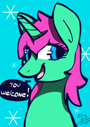 Size: 2079x2953 | Tagged: safe, artist:amgiwolf, oc, oc only, pony, unicorn, bust, eyelashes, high res, horn, open mouth, signature, smiling, solo, talking, unicorn oc