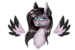 Size: 1800x1200 | Tagged: safe, artist:minelvi, oc, oc only, pegasus, pony, bust, chest fluff, floating wings, pegasus oc, simple background, solo, spread wings, transparent background, two toned wings, wings
