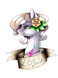 Size: 1200x1600 | Tagged: safe, artist:minelvi, oc, oc only, oc:joey, earth pony, pony, bust, earth pony oc, eyelashes, flower, flower in hair, simple background, smiling, solo, transparent background