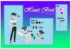Size: 1080x749 | Tagged: safe, artist:rxndxm.artist, oc, oc only, oc:heart beat, pony, equestria girls, g4, choker, clothes, colt, equestria girls-ified, grin, male, raised hoof, reference sheet, salute, shoes, smiling, stallion, treble clef, two toned wings, wing hands, wings
