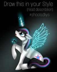 Size: 1080x1350 | Tagged: safe, artist:rxndxm.artist, oc, oc only, oc:shooting star, pony, artificial wings, augmented, female, glowing horn, horn, jewelry, looking up, magic, magic wings, mare, misspelling, necklace, open mouth, raised hoof, sitting, solo, wings