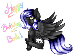 Size: 1600x1200 | Tagged: safe, artist:minelvi, oc, oc only, pegasus, pony, colored hooves, eyelashes, happy birthday, pegasus oc, simple background, sitting, smiling, solo, transparent background, wings