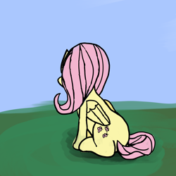 Size: 3840x3840 | Tagged: safe, artist:byteslice, fluttershy, pegasus, pony, g4, female, high res, looking away, mare, sitting, solo, wings