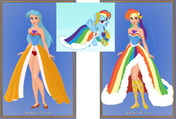 Size: 912x616 | Tagged: safe, artist:azaleasdolls, artist:craz4knux, rainbow dash, human, pegasus, pony, g4, clothes, dress, ear piercing, earring, female, gala dress, high heels, humanized, jewelry, laurel wreath, mare, piercing, rainbow dash always dresses in style, screencap reference, shoes