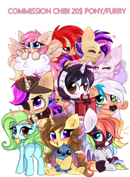 Size: 3155x4290 | Tagged: safe, artist:pesty_skillengton, oc, oc only, pegasus, pony, unicorn, chibi, commission, cutie, heart, heart eyes, price, wingding eyes, your character here