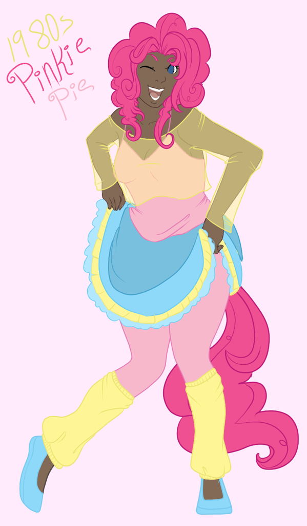 2509317 Safe Artistoukiee Pinkie Pie Human 80s Clothes Dark Skin Female Humanized