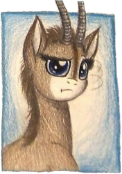 Size: 302x429 | Tagged: safe, artist:thefriendlyelephant, edit, oc, oc only, oc:uganda, antelope, animal in mlp form, cropped, female, horns, panel, panel break, reaction image, traditional art