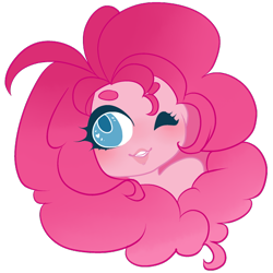 Size: 530x530 | Tagged: safe, artist:roboticalpaca, pinkie pie, equestria girls, g4, bust, eyelashes, female, one eye closed, simple background, smiling, solo, transparent background, wink