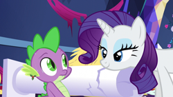 Size: 1280x720 | Tagged: safe, edit, edited screencap, editor:thejaleonard, screencap, rarity, spike, castle sweet castle, g4, my little pony: friendship is magic, female, holly, holly mistaken for mistletoe, male, ship:sparity, shipping, straight