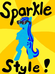 Size: 768x1024 | Tagged: safe, artist:agentkit95, oc, oc only, earth pony, pony, bipedal, earth pony oc, solo, sunburst background, sunglasses