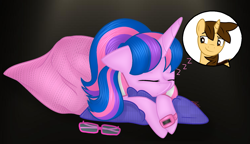 Size: 1501x864 | Tagged: safe, artist:ejlightning007arts, artist:muhammad yunus, oc, oc only, oc:ej, oc:hsu amity, alicorn, pony, bedroom eyes, duo, eyes closed, female, floppy ears, male, mare, nap, onomatopoeia, redraw, sleeping, smiling, sound effects, stallion, watch, zzz