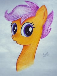 Size: 817x1080 | Tagged: safe, artist:axelp, scootaloo, pegasus, pony, g4, bust, portrait, solo, traditional art