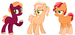 Size: 3628x1715 | Tagged: safe, artist:fcrestnymph, oc, oc only, earth pony, pony, female, magical lesbian spawn, mare, offspring, parent:applejack, parent:gloriosa daisy, simple background, transparent background