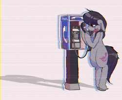 Size: 1100x900 | Tagged: safe, artist:provolonepone, octavia melody, earth pony, pony, g4, bipedal, chromatic aberration, crying, distortion, female, floppy ears, mare, pay phone, phone, sad, simple background, solo