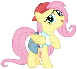 Size: 1791x1607 | Tagged: safe, artist:sketchmcreations, gameloft, fluttershy, pegasus, pony, g4, 90s grunge fluttershy, backwards ballcap, baseball cap, cap, clothes, cute, female, gameloft interpretation, hat, hoof on chest, looking at you, mare, open mouth, shyabetes, simple background, skirt, solo, tank top, transparent background, vector