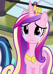 Size: 792x1097 | Tagged: safe, screencap, princess cadance, shining armor, spring melody, sprinkle medley, alicorn, pony, a flurry of emotions, g4, cropped, crying, female, mare, princess sadance, solo focus