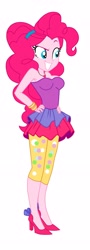 Size: 1600x4440 | Tagged: safe, artist:lobo299, pinkie pie, equestria girls, g4, my little pony equestria girls: better together, twilight under the stars, bracelet, breasts, busty pinkie pie, clothes, female, hand on hip, high heels, jewelry, necklace, shoes, simple background, skirt, solo, white background