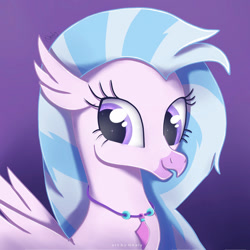 Size: 1024x1024 | Tagged: safe, artist:nnaly, silverstream, classical hippogriff, hippogriff, g4, beautiful, bust, cute, diastreamies, face, female, gradient background, head, jewelry, jpg, looking at you, necklace, portrait, solo