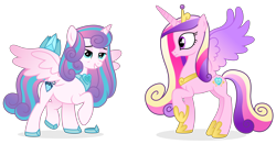 Size: 10032x5238 | Tagged: safe, artist:cirillaq, artist:inaactive, princess cadance, princess flurry heart, alicorn, pony, g4, absurd resolution, cutie mark, duo, female, mother and child, mother and daughter, older, older flurry heart, raised hoof, simple background, transparent background