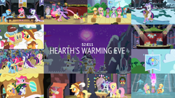 Size: 1978x1113 | Tagged: safe, edit, edited screencap, editor:quoterific, screencap, amethyst star, apple bloom, applejack, bon bon, candy mane, carrot top, chancellor puddinghead, cherry cola, cherry fizzy, cloud kicker, clover the clever, coco crusoe, commander hurricane, crescent pony, doctor whooves, flurry, fluttershy, golden harvest, lemon hearts, linky, lucky clover, lyra heartstrings, mane moon, minuette, orion, pinkie pie, pokey pierce, ponet, princess platinum, private pansy, rainbow dash, rainbowshine, rarity, scootaloo, sea swirl, seafoam, shoeshine, shooting star (character), smart cookie, sparkler, spike, spring melody, sprinkle medley, sweetie belle, sweetie drops, time turner, twilight sparkle, g4, hearth's warming eve (episode), mane six