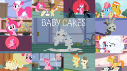 Size: 1978x1113 | Tagged: safe, edit, edited screencap, editor:quoterific, screencap, applejack, carrot cake, cup cake, fluttershy, pinkie pie, pound cake, pumpkin cake, rainbow dash, rarity, twilight sparkle, earth pony, pegasus, pony, unicorn, baby cakes, g4, season 2, about to cry, baby, baby pony, broom, collage, crying, cute, diaper, eyes closed, female, flour, glowing, glowing horn, hat, horn, laughing, magic, male, mane six, mare, open mouth, party hat, poundabetes, pumpkinbetes, shocked, stallion, telekinesis, unicorn twilight
