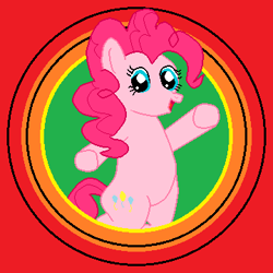 Size: 360x360 | Tagged: safe, artist:nate5700, pinkie pie, earth pony, pony, g4, bipedal, breaking the fourth wall, ending, female, looking at you, looney tunes, mare, merrie melodies, pixel art, solo, standing on two hooves, that's all folks