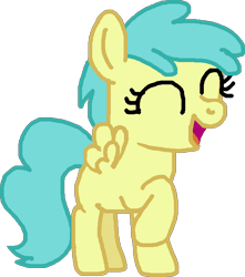 Size: 624x705 | Tagged: safe, artist:mario64, rainy feather, pegasus, pony, g4, secrets and pies, cute, female, filly, grin, ms paint, rainybetes, raised hoof, simple background, smiling, solo, transparent background