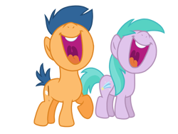 Size: 1280x960 | Tagged: source needed, safe, artist:kevydraws, aura (g4), first base, earth pony, pony, g4, adorabase, aurabetes, colt, cute, cutie mark, duo, female, filly, giggling, laughing, male, nose in the air, simple background, transparent background, vector