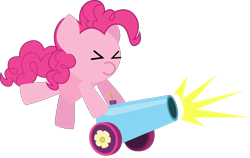 Size: 11406x7229 | Tagged: safe, artist:isaac_pony, pinkie pie, earth pony, pony, g4, apple, cannon, cute, explosion, female, food, kibiy pony, party cannon, show accurate, simple background, smiling, solo, transparent background, vector, x3