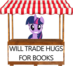 Size: 934x857 | Tagged: safe, artist:sketchmcreations, twilight sparkle, alicorn, pony, g4, what about discord?, book, bookhorse, bronybait, female, grin, hugs?, looking at you, mare, market stall, simple background, smiling, solo, that pony sure does love books, trade, transparent background, twilight sparkle (alicorn), vector